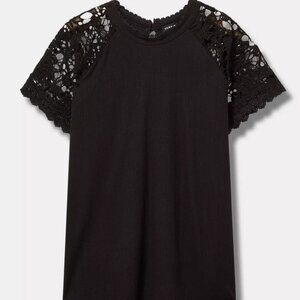 Torrid - Crochet Sleeved Raglan Black Top, Size 1 (XL/14/16)